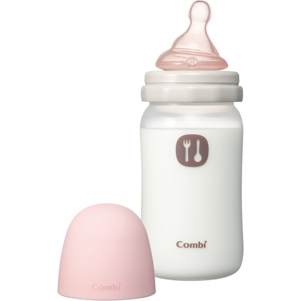 Combi Teteo Breastfeeding Manual LiCO Baby Bottle, Plastic, 8.5 fl oz (240 ml), With M Size Nipples, Strawberry