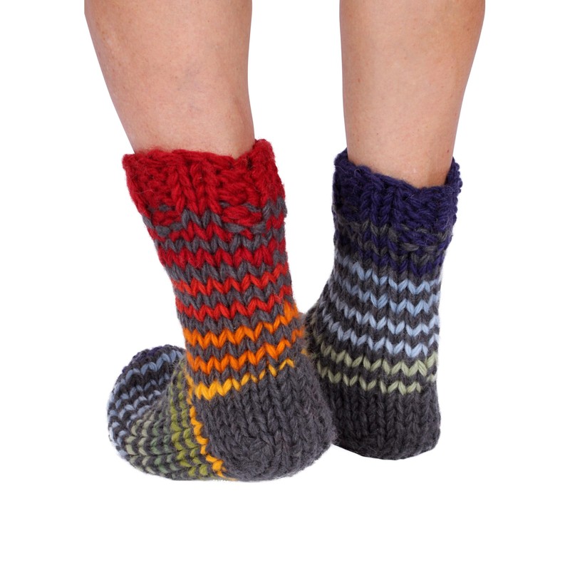 Pachamama Women 100% Wool Bed Sofa Socks Handknitted Stripe Navy