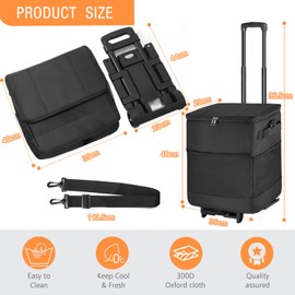 ZHJINGYU Collapsible Large Rolling Cooler 40L, Insulated Soft Cooler Bag Black with Wheels and Handle,Lightweight Cooler on Wheels,Black Small Folding Cart for Camping, Beach, Picnics