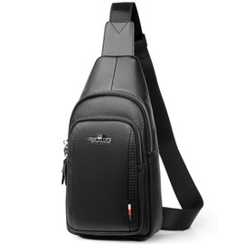 FSD.WG Men's Body Bag, Leather, Crossbody Bag, One Shoulder Bag, Large Capacity, Popular, Brand, Birthday Gift, Black