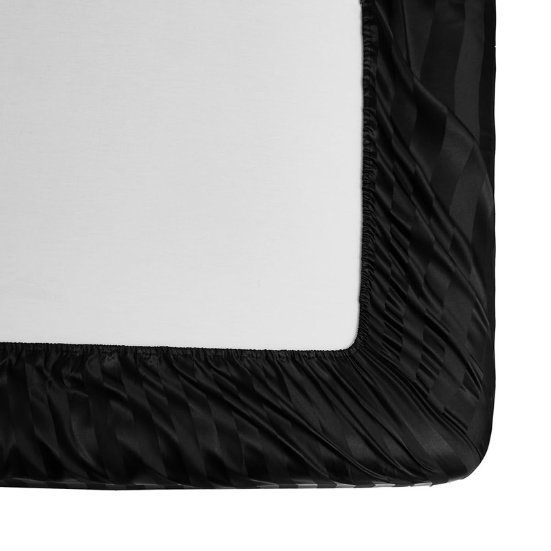 DuShow Satin Fitted Sheet King Black,Stripe Silky Deep Pocket(35cm) Satin