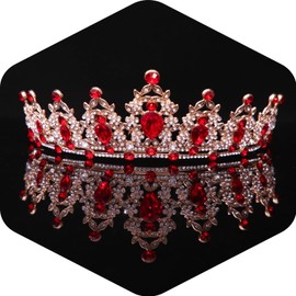 Aimilcall Gold red Wedding Crystal Tiaras and Crowns for Women, Bride Queen Crown Headband Princess Quinceanera Headpieces for Birthday Prom Pageant Party (A3)