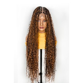 Full Lace Boho Braided Wig - SOUL Boho Braid Wig Full Lace with Premium Hair Blend Curls - 30 Inches (Brown)