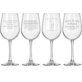 MIP Set of 4 Wine Glass for Red or White Wine Gift Physical Therapist Collection (16 oz Tall Stemmed)