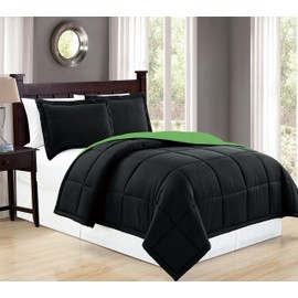 Mk Collection Down Alternative Comforter Set 2pc Twin Reversible Black/Lime Green New