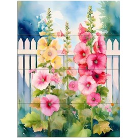 Tile Mural Hollyhock Flowers Pattern A984 Kitchen Bathroom Shower Wall Backsplash Splashback 3x4 4.25" Ceramic, Matte
