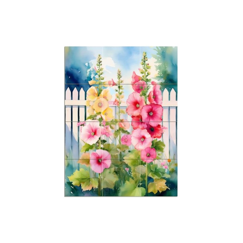 Tile Mural Hollyhock Flowers Pattern A984 Kitchen Bathroom Shower Wall