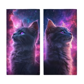 Beautiful Cat Bath Hand Towels Set of 2 Absorbent Purple and Pink Nebula Decorative Hand Towels Set for Bathroom Gym Hotel Spa Bathroom Hand Towels Gifts for Women Man 14"x28"