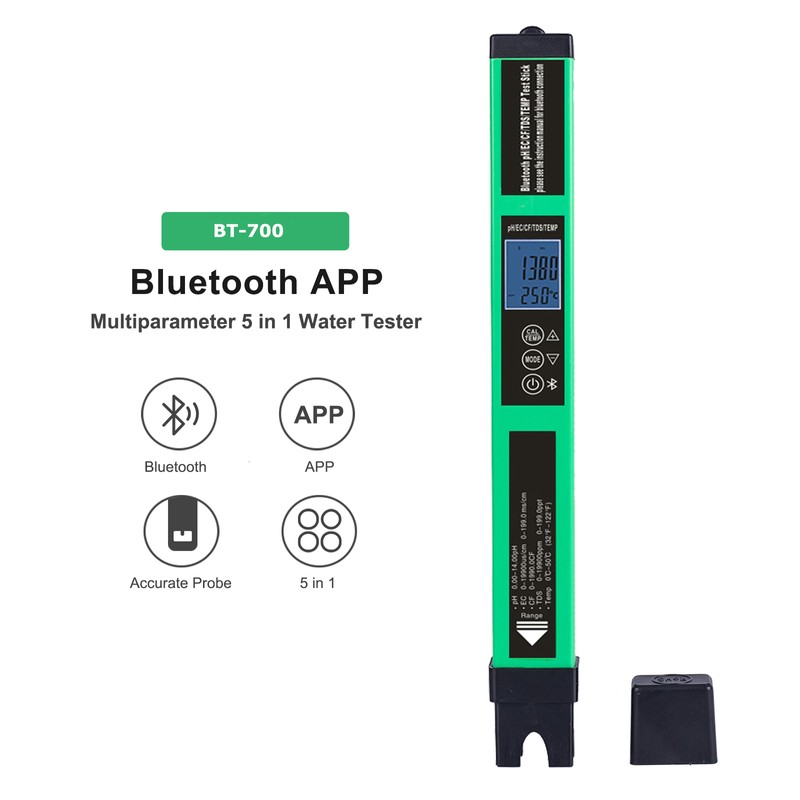 5-in-1 Digital pH Meter Water Quality Tester Smart BT pH/EC/TDS/CF/Temp