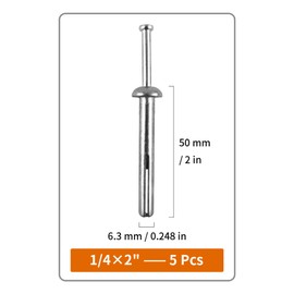 1/4" x 2"Hammer Drive Nail-in Anchors 30 Pack – Cement Wall Anchors for Concrete Brick Block – Zinc Plated Masonry Fasteners for Electrical Boxes, Brackets, Frames