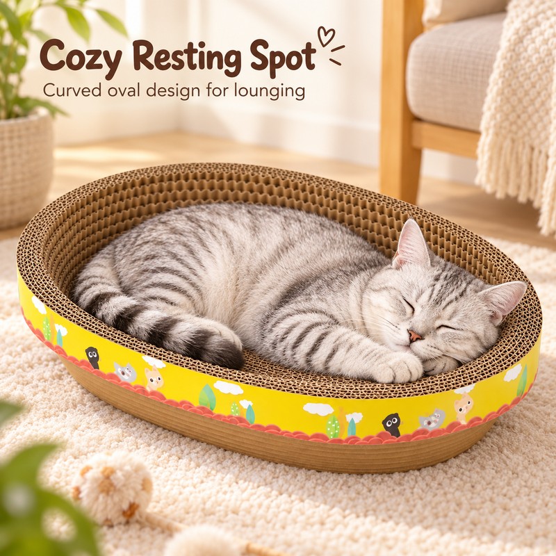 AQVELLO Corrugated Cat Scratcher Bed for Daily Clawing – Oval