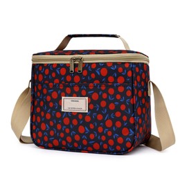 Nanxson Insulated Lunch Bag, Large Reusable Cool Bag, Waterproof Picnic Bag with Floral Pattern and Adjustable Shoulder Strap (7.5 L, B-Dark Blue Cherry)