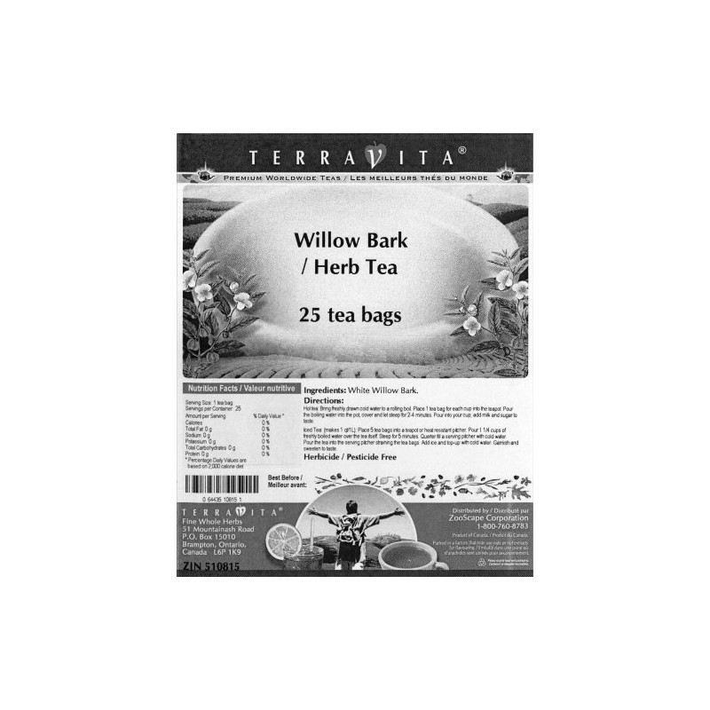 Willow Bark and Herb Tea (25 Tea Bags, ZIN: 510815)