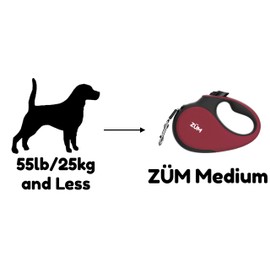 ZÜM Medium Retractable Dog Leash for Pets Under 55lbs, Retracttion Tangle-Free 16ft Nylon Ribbon, One Hand Multifunction Lock and Detachable Bite Resistant Extender (Medium, Red)