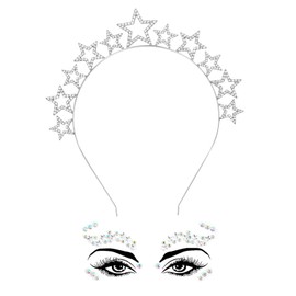 Haarreif Sterne, Sterne Haarreif Stirnbänder Haarschmuck, Strass Kopfschmuck Sterne, Gesichtstattoo Glitzer, Göttin Hochzeit Party Karneval Cosplay Haar Accessoire für Frauen Mädchen (Silber2)
