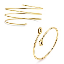 SOMEITIA 2Pcs Arm Cuff Gold Upper Arm Cuff for Women Adjustable Upper Arm Bracelets Open Irregular Arm Bangle Minimalist Coil Swirl Armlets Armband Jewelry StyleC Gold