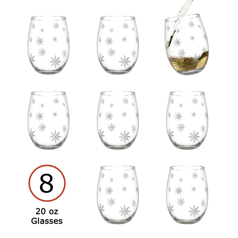 BANBERRY DESIGNS Stemless Wine Glasses - Snowflake Wine Glass -