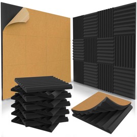 12 Pack Self-Adhesive Acoustic Panels 1 X 12 X 12 Inches - Acoustic Foam - Studio Foam Wedges - High Density Panels - Soundproof Wedges - Charcoal