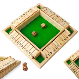 BGNXHYB Shut The Box Game, 4 Player Dice Game, Wooden Board Game with 2 Dice, Math Educational Toy, Board Games, Maths Games for Children and Adults