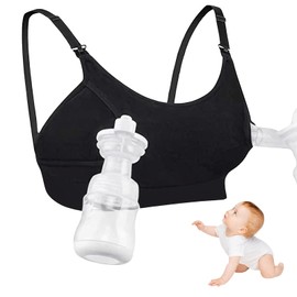 Wisebom Nursing Bras Breastfeeding, Hands Free Pumping Bras, Comfortable No Underwire Adjustable Seamless Breast Feeding Bra with Extension Buckle for Pregnancy Breastfeeding Sleeping, XL Black