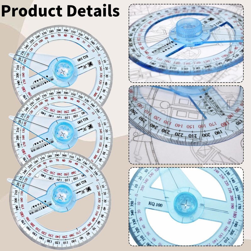 3 Pcs Protractor Circle Protractor, 360 Degree Protractor Angle Measure