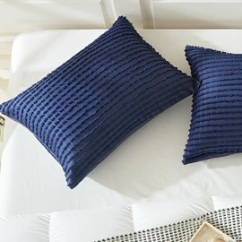 WARMDERN Blue Pillow Covers King Pillow Cases Soft Microfiber Pillow Cases Set of 2 Boho Textured Pillowcase with Envelope Closure(Blue, King 20x36 Inches)
