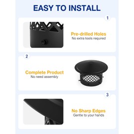 Hahaemall 8 Inch Chimney Cap Round Chimney Cover, Fireplace Chimney Caps for Outside, Chimney Rain Caps, Roof Vent Cap, All Weather, Easy to Install, Black