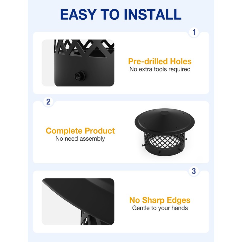 Hahaemall 8 Inch Chimney Cap Round Chimney Cover, Fireplace Chimney