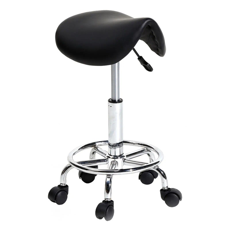 Salon Saddle Stool Synthetic Leather Black Ha Ha Feet Commercial