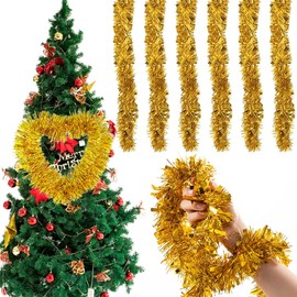 Pack of 6 x 2 m Christmas Garland Tinsel, Christmas Tinsel Garland, Tinsel Garland Christmas Tree, Christmas Decoration Metallic Garlands, Christmas Tree Decoration Tinsel, Tinsel Christmas Tree