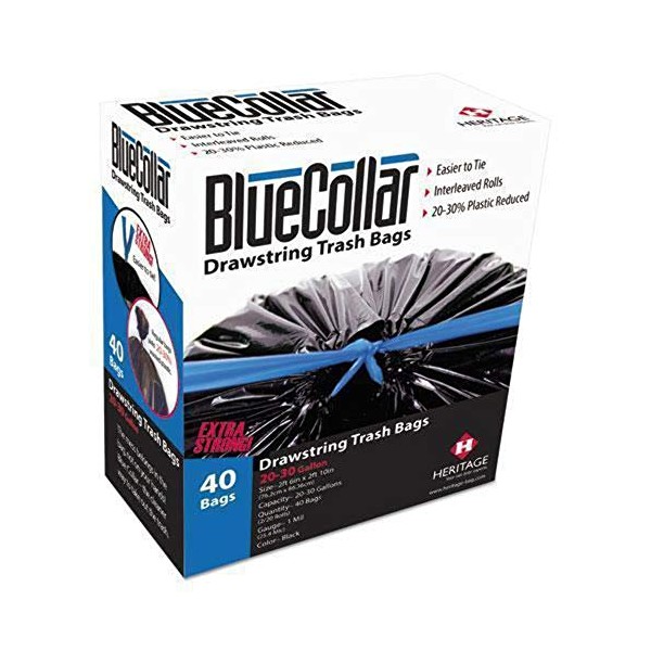 BlueCollar N6034YKRC1 Drawstring Trash Bags, 20-30gal, 1mil, 30 x 34,