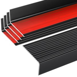 Orechic Black 36" Metal Stair Nosing, Heavy-Duty Aluminum Self-Adhesive Stair Edge Protector for Indoor/Outdoor Stairs, Non-Slip Tread Cover, L- Molding(36 x 0.8 x 1.6 in, 5Pcs)