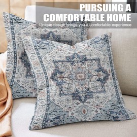 XPHZZL Pack of 2 Bohemian Style Linen Decorative Cushion Covers 45x45 cm Square Throw Pillow Covers 18x18 Inch Boho Style Pillowcases for Outdoor Home Decor Sofa Bedroom Car - Vintage Blue