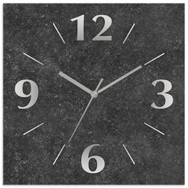 ARTLAND Wall Decoration Wall Clock without Ticking Noises Aluminium Radio-Controlled Clock 30 x 30 cm Square Silent Analogue Radio-Controlled Clock 4 Digits 30 x 30 cm Granite Look Stone Look