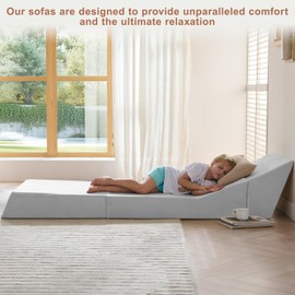 Rilelola Folding Sofa Bed, Sleeper Chair and Futon Couch, Convertible Bed, Floor Sofa for Living Room/Guest Room/Dorm/Home Office, Single Size, Light Gray