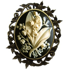 Yspace Cameo Brooch Pin Classic Decor Antique Brass Necklace Combination Fashion Jewelry Pouch for Gift (Bouquet Flower)