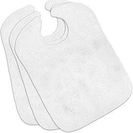 Nobles Terry Adult Bibs (3-Pack, White, 18 x 30 Inches) with Velcro Closure Made from 100% Cotton - Absorbent Clothing Protector Bibs