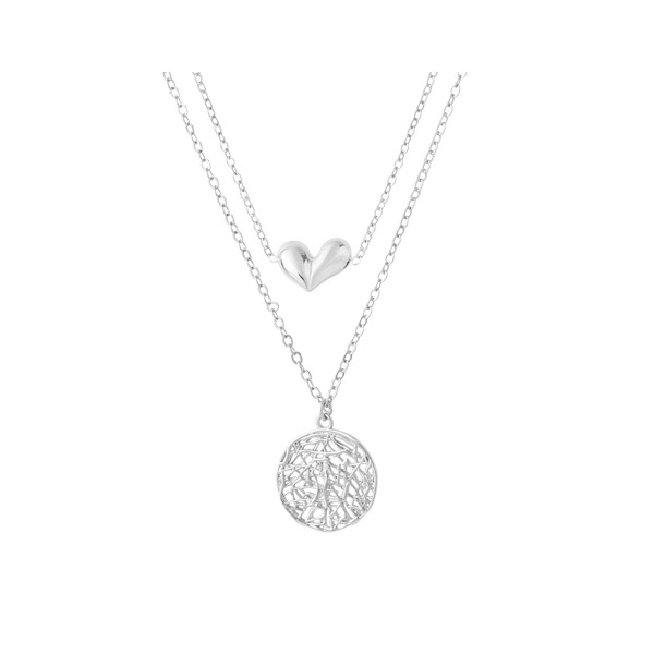 AYALIA Puffed Heart and Moon Shaped Pendant Necklace (Set (Puffed