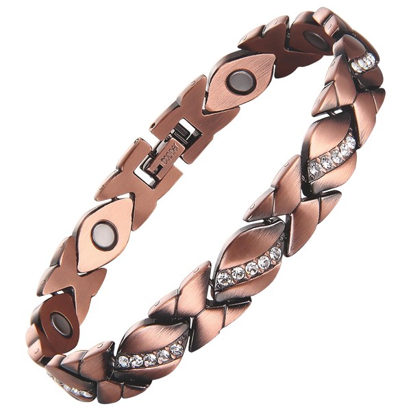 BioMag Copper Bracelet for Women, Magnetic Bracelet with Strong Magnets, 8.3" Adjustable Crystal Link Bracelet for Mom Mother Girlfriend