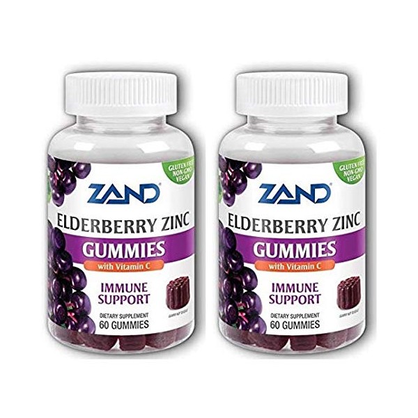 Zand Elderberry Zinc Gummies (Pack of 2) with Tapioca Syrup, Pectin, Palm, Coconut and Beeswax, 60 Count Each