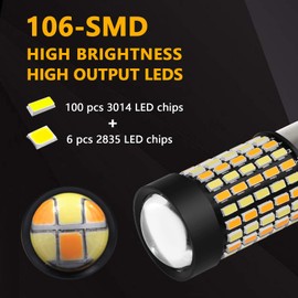 PHINLION Super Bright White Amber Dual Color Switchback 1157 2057 2357 7528 LED Bulbs with Projector for Car Front Turn Signal Parking Lights