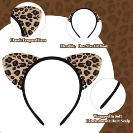 Ewaycom Cheetah Ears Headband with Tattoos Women Leopard Ear Hairband and Face Stickers Leopard Costume Accessories Birthday Cat Cosplay Party Supplies