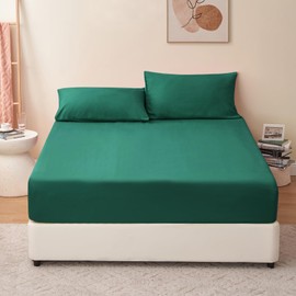 RUIKASI Fitted Sheet 180 x 200 cm Green Bed Sheet - Fitted Sheet 180 x 200 cm Duvet Cover, Microfibre Bed Sheet Cover 180 x 200 cm Deep Pocket Bed Fitted Sheet