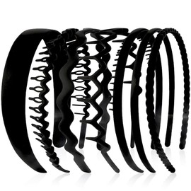 AHONEY 7 Pack Black Headbands for Women Mens Headbands with Teeth Non Slip Hairbands for Women's Hair Accessories Comb Headband Diademas Para Mujer (Black)