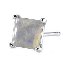 New Year's Gift mom gift studs hoop earrings jewelry set unique gift Natural Rainbow Moonstone Silver Multi-Color Earrings Princess Cut 4-Prong Basket Set, Post with friction back, Birthstone