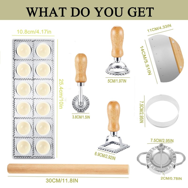 8 Pcs Ravioli Mold Set Include Ravioli Maker Press ，Dough