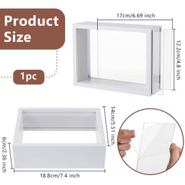 OLYCRAFT Rectangular Shadow Box 18.8 x 6 x 14 cm Wooden Shadow Box Display Case White Shadow Box Frame with Double-Sided Clear Acrylic Window for Dried Flowers Leaves Samples