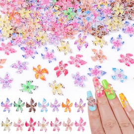 100pcs Kawaii 3D Flower Nail Charms Resin Mixed Colors Hawaii Flowers Nail Gems Hibiscus Floral Rhinestones Summer Diamonds Jewelry for Women Girls Manicure Accessories Crafts