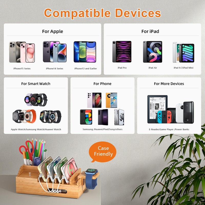 Pezin & Hulin Charging Station for Multiple Devices, Bamboo Charger