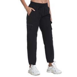 Women's Hiking Pants with Pockets - Travel Lounge Outdoor Quick Drying Lightweight Water Resistant Joggers(Dark Black,XXL)